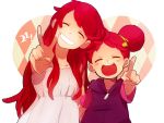  adult dual_persona harukaze_doremi multiple_girls ojamajo_doremi pointing red_hair redhead smile tomo_(sjim) twintails v 