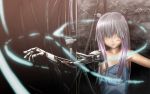  barcode blush closed_eyes cyborg long_hair purple_hair wires 