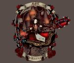 alice:_madness_returns alice_(character) alice_(wonderland) alice_in_wonderland alternate_costume american_mcgee's_alice apron black_hair blood boots brown_hair butterfly castle dress flower gloves green_eyes highres jewelry lips long_hair mizukai necklace red_rose rose 