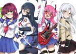  :d angel_beats! bespectacled blazer blue_hair blush brown_eyes choker electric_guitar fang glasses green_eyes guitar hairband hand_on_hip hips imomu instrument knife long_hair multiple_girls notebook open_mouth pink_hair pleated_skirt purple_hair red_eyes school_uniform serafuku sheath shiina_(angel_beats!) shin_guards silver_hair skirt smile tachibana_kanade tachibana_kanade thigh_strap yellow_eyes yui_(angel_beats!) yuri_(angel_beats!) 