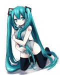  aill aqua_eyes aqua_hair bare_shoulders blue_eyes blush hands hatsune_miku hips kiryuu_aoko kneeling long_hair necktie no_pants panties shy sketch sleeveless sleeveless_shirt solo tattoo thigh-highs thighhighs twintails underwear very_long_hair vocaloid zettai_ryouiki 