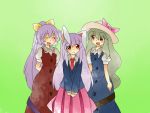  aenobas bad_id blazer blouse bow comic dress green_eyes green_hair hair_bow hammer_(sunset_beach) hat long_hair multiple_girls necktie ponytail purple_hair red_eyes reisen_udongein_inaba silent_comic simple_background skirt sun_hat touhou very_long_hair watatsuki_no_toyohime watatsuki_no_yorihime 