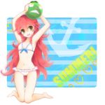 arms_up ball barefoot bikini flaky flat_chest green_eyes happy_tree_friends kneeling long_hair midori_maccha navel personification red_hair redhead solo swimsuit 