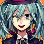  aqua_eyes aqua_hair bad_id face hat hatsune_miku kaiseki miracle_paint_(vocaloid) open_mouth project_diva smile solo top_hat vocaloid wink 