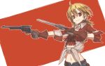  blonde_hair character_request dead_end_junction dual_wielding gloves gun midriff navel nike_(smaaaash) red_eyes revolver short_hair solo unbuttoned weapon 