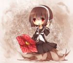  bob_cut brown_hair chibi expressionless flower hand_on_headphones headphones minamiya_mia monster_girl nene_nene plant_girl pleated_skirt red_eyes roots school_uniform serafuku skirt solo utau vines 