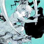  bobby_socks dual_wielding katana konpaku_youmu konpaku_youmu_(ghost) lowres monochrome namie-kun short_hair socks solo sword touhou weapon 