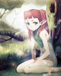  cozy elf flat_chest forest green_eyes nature original pointy_ears red_hair redhead sitting twintails 