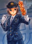  brown_hair copyright_request food gloves necktie pizza_man police police_uniform policewoman solo uniform whistle white_gloves 
