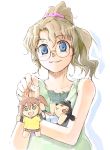  bare_shoulders blonde_hair blue_eyes blush face glasses grin mutou_youshun open_mouth original side_ponytail smile stuffed_toy wavy_hair 