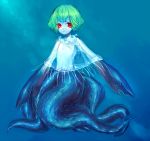  bone-beans green_hair jellyfish monster_girl original red_eyes shark tentacle tentacles underwater 