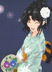  amagami coroske fan hair_ornament happy japanese_clothes kimono laughing ponytail smile solo tanamachi_kaoru yukata 