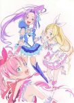  bad_id blue_eyes boots brown_eyes cure_beat cure_melody cure_rhythm green_eyes hair_ribbon hands_clasped hands_together heart houjou_hibiki interlocked_fingers kurokawa_ellen long_hair magical_girl minamino_kanade multiple_girls open_mouth precure ribbon siren_(suite_precure) skirt smile suite_precure twintails ume_(plumblossom) 