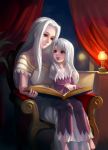  :d age_difference barefoot book capelet chair curtains fate/stay_night fate/zero fate_(series) illyasviel_von_einzbern irisviel_von_einzbern lamp long_hair mother_and_daughter multiple_girls open_mouth reading red_eyes silver_hair sitting sitting_on_lap sitting_on_person smile yunohara_konomi 