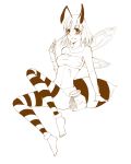  antennae bare_shoulders barefoot bee_girl belt blush breasts highres honey honeybee insect_girl insect_wings jewelry kneehighs midriff monochrome monster_girl monster_girl_encyclopedia necklace pot short_hair side6667 skirt smile striped striped_legwear thighhighs wings 