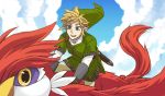  blonde_hair blue_eyes gloves link loftwing male nintendo otton pointy_ears sky skyward_sword smile the_legend_of_zelda 