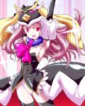  armpits arms_up black_legwear boots hat long_hair mawaru_penguindrum pink_hair princess_of_the_crystal red_eyes takakura_himari thigh-highs thigh_boots thighhighs unun 