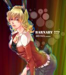  barnaby_brooks_jr belt blonde_hair breasts bunny_ears bunny_tail cleavage genderswap glasses glowing green_eyes itokufox jacket jewelry kemonomimi_mode large_breasts lips necklace red_jacket solo studded_belt tail tiger_&amp;_bunny 