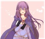  1girl book cape closed_eyes fire_emblem fire_emblem:_fuuin_no_tsurugi long_hair purple_hair smile sofiya solo 