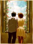  1girl black_hair brown_hair chiaki_shin'ichi chiaki_shinichi couple dress flower from_behind matsurica noda_megumi nodame_cantabile short_hair sky window 