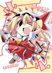  absurdres ascot bibi blonde_hair chibi dress fang flandre_scarlet hat highres open_mouth short_hair side_ponytail smile solo the_embodiment_of_scarlet_devil touhou wings wink 