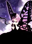  alternate_costume black_dress butterfly_wings candy1024 cherry_blossoms collar dress hair_ornament hat pink_eyes pink_hair saigyouji_yuyuko short_hair solo touhou wings 