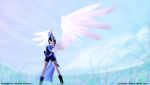  angel black_hair boots closed_eyes dress final_fantasy final_fantasy_viii grass rinoa_heartilly sky solo sword wallpaper weapon wings 