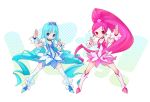  blue_eyes blue_hair chitose_kiiro cure_blossom cure_marine hair_ornament hanasaki_tsubomi heartcatch_precure! kurumi_erika long_hair magical_girl pink_eyes pink_hair ponytail precure thighhighs 