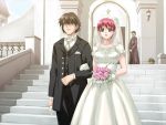  bridal_veil church couple dress flower ichijou_daisuke iihara_nao jewelry pink_hair resort_boin veil wedding wedding_dress 