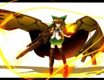  alternate_weapon black_hair black_legwear hair_ribbon honehone mechanical_wings red_eyes reiuji_utsuho ribbon solo thighhighs touhou weapon wings 