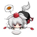  all_fours animal_ears blush boned_meat bridal_gauntlets chibi empty food gauntlets geta hat hungry inubashiri_momiji langlong meat ookami_ryuu plate red_eyes shirt short_hair silver_hair skirt solo tail tail_wagging tears touhou wolf_ears wolf_tail 