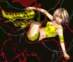  armband boots breasts chain chains cleavage frills green_eyes high_heels midriff mouth_hold multicolored_hair nail_polish navel original shoes short_hair shorts solo thighhighs wrapped_up yasuhito_(yasu_no_e) 