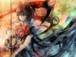  archlich asymmetrical_wings black_hair bow colorful eyelashes houjuu_nue looking_at_viewer red_eyes solo standing touhou wings 