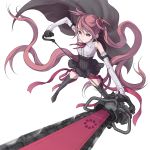  cape chainsaw copyright_request gloves kazuoki long_hair red_hair redhead ribbon simple_background solo thigh-highs thigh_boots thighhighs twintails very_long_hair 