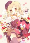  blonde_hair breasts cake candy charlotte_(madoka_magica) cheese chiku-wa cookie corset cup detached_sleeves drill_hair fingerless_gloves food fruit gloves hair_ornament hat heart highres large_breasts lollipop magical_girl mahou_shoujo_madoka_magica moriyama_shijimi pleated_skirt ribbon skirt smile strawberry swirl_lollipop taut_shirt teacup thigh-highs thighhighs tomoe_mami twin_drills vertical-striped_legwear vertical_stripes yellow_eyes zettai_ryouiki 