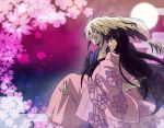  couple flower japanese_clothes kimono long_hair nura_rihyon nurarihyon_no_mago smile syurink white_hair youhime yukata 