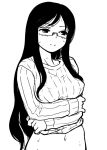  breasts copyright_request glasses long_hair monochrome sakaki_imasato solo sweat sweater 