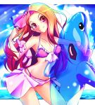  blush bow hair_bow idolmaster minase_iori natsu_(anta_tte_hitoha) smile swimsuit water 