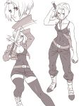  bare_shoulders belt clenched_fist clenched_hand dragon_ball dragon_ball_z fist genderswap isaki monochrome short_hair standing sword thighhighs trunks_(dragon_ball) trunks_(future)_(dragon_ball) weapon 