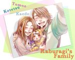  amamiya_tomoe animal_suit blush brown_eyes brown_hair character_doll child closed_eyes couple dress eyes_closed facial_hair family father_and_daughter himmelxxx jewelry kaburagi_kaede kaburagi_t_kotetsu kaburagi_tomoe long_hair male mother_and_daughter necklace short_hair stubble tears tiger_&amp;_bunny tiger_costume tiger_print vest waistcoat watch waving wild_tiger wristwatch young 