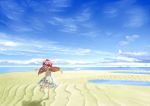  animal_ears bad_id barefoot beach cloud dress earrings from_behind jewelry mystia_lorelei outstretched_arms pink_hair sand scenery shiba_itsuki short_hair sky solo spread_arms touhou wings 