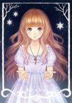  blue_eyes brown_hair copyright_request dress fukahire_sanba jewelry key long_hair necklace original solo star star_(sky) 