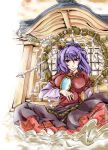 highres nmknf_(mkn) oekaki purple_hair shimenawa short_hair sitting skirt solo touhou yasaka_kanako