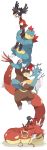  1boy carrying fangs feraligatr flying gyarados highres kingdra long_image murkrow otoufu_(oto_hu) pokemon pokemon_(creature) pokemon_(game) pokemon_gsc pokemon_special shadow shiny_pokemon silver_(pokemon) simple_background sneasel tall_image ursaring 