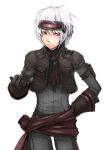  fantasy_earth_zero gloves grey_hair hand_on_hip highres hips jacket male outstretched_hand purple_eyes sash shiroesa short_hair simple_background solo visor white_hair 