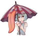  :p blue_eyes blue_hair bust cream_(nipakupa) heterochromia karakasa_obake long_sleeves long_tongue open_mouth red_eyes short_hair simple_background smile solo tatara_kogasa tongue touhou umbrella white_background 