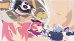  cosplay costume_switch disgaea disgaea_3 dress green_eyes horns long_hair magenta_hair makai_senki_disgaea_3 multiple_girls nippon_ichi official_art pink_eyes pink_hair pointy_ears raspberyl sapphire_rhodonite school_uniform skirt smile tail thigh-highs thighhighs tiara white_hair 