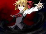  ascot blonde_hair blush brooch darkness fang hair_ribbon jewelry kuroageha outstretched_arms red_eyes ribbon rumia school_uniform short_hair skirt solo spread_arms the_embodiment_of_scarlet_devil touhou youkai 