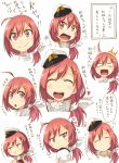  /\/\/\ 1girl :d :o ^_^ ahoge closed_eyes expressions female_admiral_(kantai_collection) hair_ornament hair_ribbon hairclip happy hat highres kantai_collection low_ponytail military_hat o3o open_mouth peaked_cap pink_hair ribbon smile surprised tears umino_mokuzu_(shizumisou) wavy_mouth 