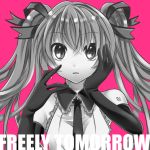  elbow_gloves face freely_tomorrow_(vocaloid) gloves hand_on_face hand_to_face hands_on_own_face hatsune_miku highres monochrome necktie pink_background simple_background solo twintails vocaloid yayoi_(egoistic_realism) 